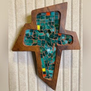 Vtg Mid Century Micro-Mosaic Glass Tile Costa Rica Folk Art 10" Cross Crucifix
